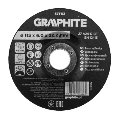 GRAPHITE Tisztítókorong fémhez, alumínium oxid 115x6x22,2 27 A24-R-BF, min.rendelés: 3db vágókorong