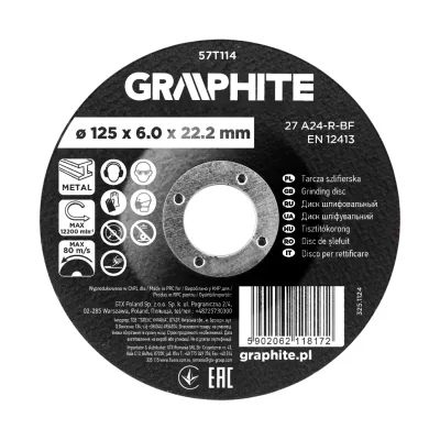 GRAPHITE Tisztítókorong fémhez, alumínium oxid 125x6x22,2 27 A24-R-BF, min.rendelés: 3db vágókorong