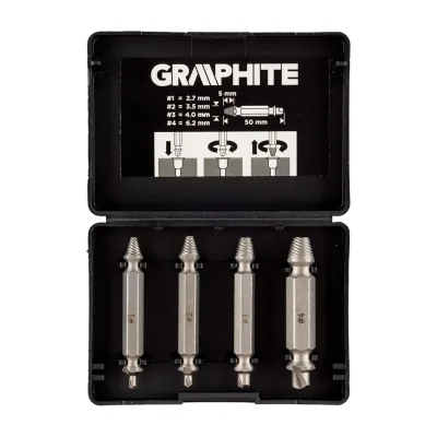 GRAPHITE Törtcsavar kihajtó készlet, 2 oldalas, M5-M14, S2 acél, 4db csavarhúzók és bitfej