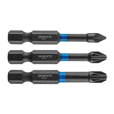 GRAPHITE Torziós ütvecsavarozó bit PZ1/2/3x50mm, 3db csavarhúzók és bitfej