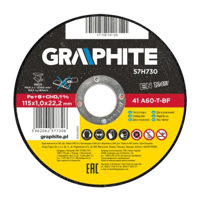 GRAPHITE Vágókorong fémhez 115x1mm INOX, min. rendelés: 5db