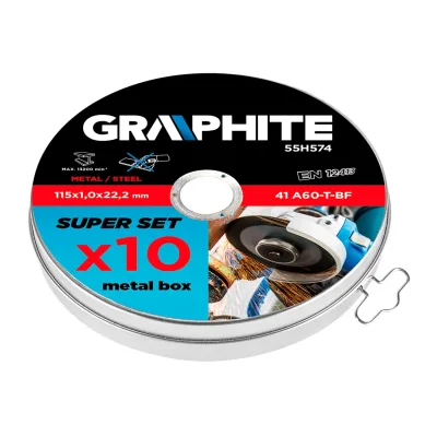 GRAPHITE Vágókorong fémhez 115x1x22.2mm, 10db, 41A60-T-BF