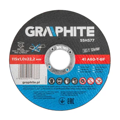 GRAPHITE Vágókorong, fémhez, 115x1x22.2mm, 41A60-T-BF, 10db