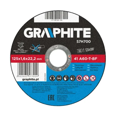 GRAPHITE Vágókorong fémhez 125x1.6x22mm, 41A60-T-BF, min. rendelés: 5db