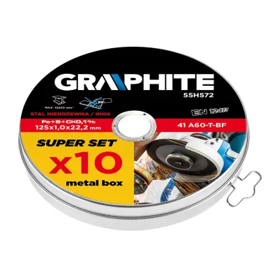 GRAPHITE Vágókorong fémhez 125x1x22.2mm, 10db, 41A60-T-BF, INOX
