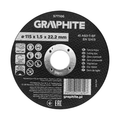 GRAPHITE Vágókorong fémhez, alumínium oxid 115x1,5x22,2 41 A60-T-BF, min.rendelés: 3db