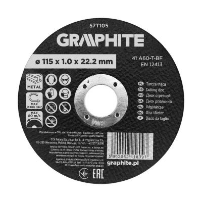 GRAPHITE Vágókorong fémhez, alumínium oxid 115x1x22,2 41 A60-T-BF, min.rendelés: 3db