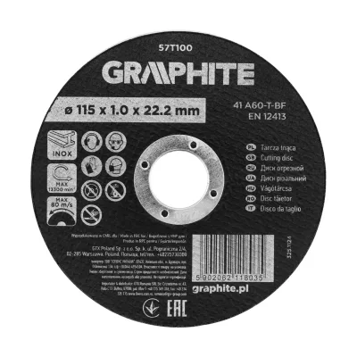 GRAPHITE Vágókorong fémhez, alumínium oxid 115x1x22,2 INOX 41 A60-T-BF, min.rendelés: 3db