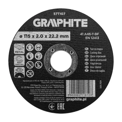 GRAPHITE Vágókorong fémhez, alumínium oxid 115x2x22,2 41 A46-T-BF, min.rendelés: 3db