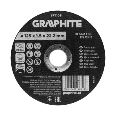 GRAPHITE Vágókorong fémhez, alumínium oxid 125x1,5x22,2 41 A60-T-BF, min.rendelés: 3db