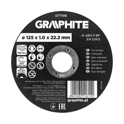 GRAPHITE Vágókorong fémhez, alumínium oxid 125x1x22,2 41 A60-T-BF, min.rendelés: 3db