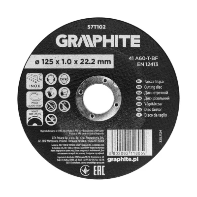GRAPHITE Vágókorong fémhez, alumínium oxid 125x1x22,2 INOX 41 A60-T-BF, min.rendelés: 3db
