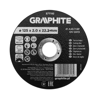 GRAPHITE Vágókorong fémhez, alumínium oxid 125x2x22,2 41 A46-T-BF, min.rendelés: 3db