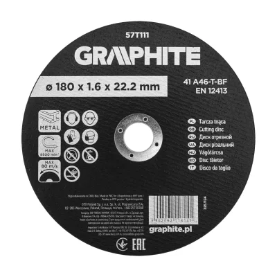 GRAPHITE Vágókorong fémhez, alumínium oxid 180x1,6x22,2 41 A46-T-BF, min.rendelés: 3db