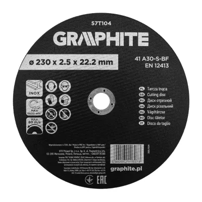 GRAPHITE Vágókorong fémhez, korund 230x2,5x22,2 INOX 41 A30-S-BF