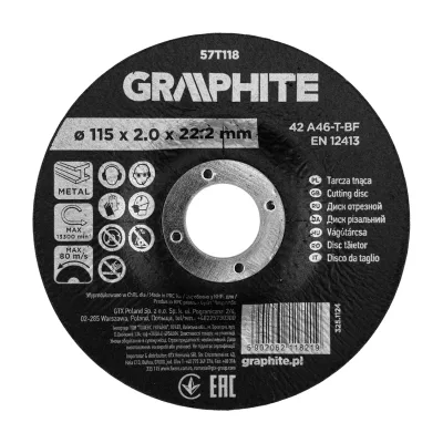 GRAPHITE Vágókorong fémhez, korund süllyesztett furattal 115x2x22,2 42 A46-T-BF, min.rendelés: 3db
