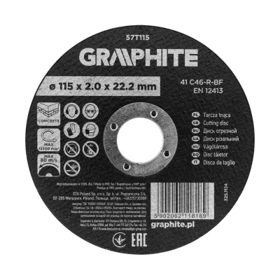GRAPHITE Vágókorong kőhöz, alumínium oxid 115x2x22,2 41 C46-R-BF, min.rendelés: 3db