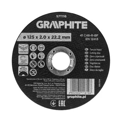 GRAPHITE Vágókorong kőhöz, alumínium oxid 125x2x22,2 41 C46-R-BF, min.rendelés: 3db