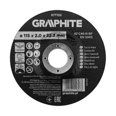 GRAPHITE Vágókorong kőhöz, korund süllyesztett furattal 115x2x22,2 42 C46-R-BF, min.rendelés: 3db