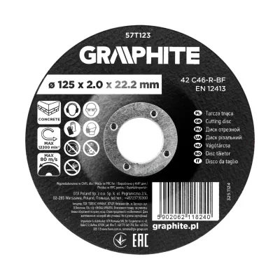 GRAPHITE Vágókorong kőhöz, korund süllyesztett furattal 125x2x22,2 42 C46-R-BF, min.rendelés: 3db