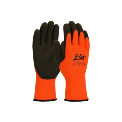 Gtek G-TEK Hi-Vis kötött, akril frottír, latexmártott munkavédelmi kesztyű