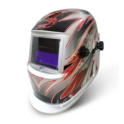 Hegesztőpajzs automata érzékenység 110x90mm TOP WH FLAME, szürke/piros/fehér