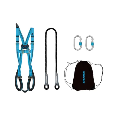 Heveder szett Irudek Ernio, Light 3 + 981 karabiner + Nexion 150 kötél, kék/fekete, universal teljes testheveder