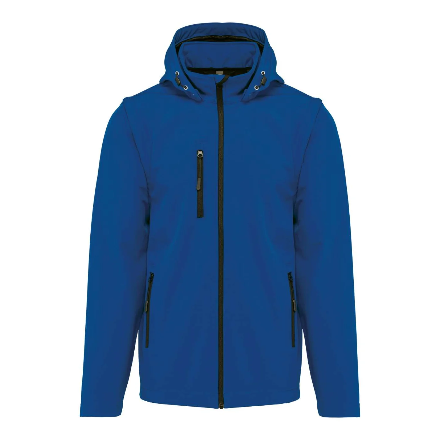 Kariban Uniszex 3 rétegű softshell kapucnis kabát levehető ujjakkal Dark királykék