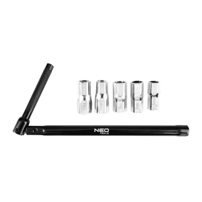 NEO Csaptelepkulcs, csuklós 250mm, 5+1 cserélhető fej, 8-13mm fogók és csípőfogó