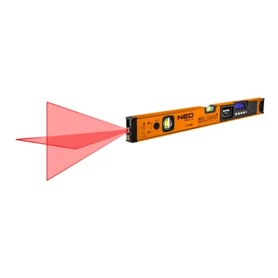 NEO Digitális vízmérték, szögmérővel és lézer irányzékkal, 2 libellás, 60cm mérőeszköz