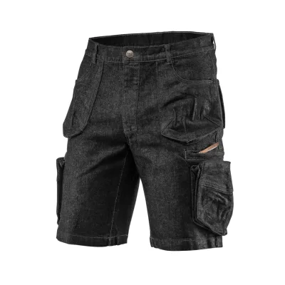 NEO Farmer munkás rövidnadrág, Denim, fekete, cipzáros oldalzsebekkel, 98% pamut, 410g/m2