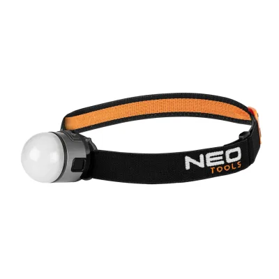 NEO Fejlámpa levehető pánttal, mágnes és sapkarögzítő lehetőség, fehér és vörös LED, USB töltőkábel, 250+200lum