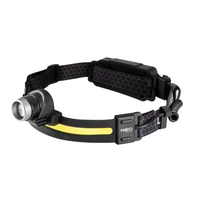 NEO Fejlámpa, XPG+COB LED, 400lum fényerő, abs és gumi pánt, beépített akku, töltéskijelző