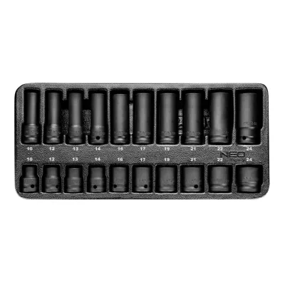 NEO Gépi dugókulcskészlet 1/2", 20db, 10-24mm, műhelykocsitálcával