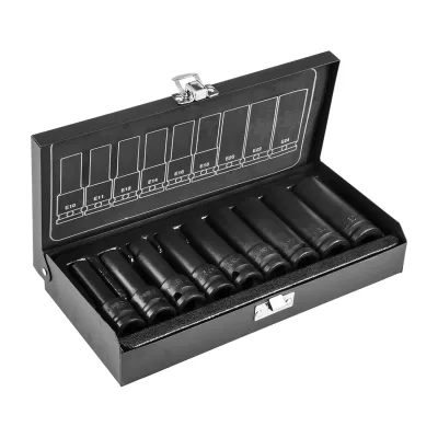 NEO Gépi dugókulcskészlet 1/2" 9db hosszú Torx E 10-24mm, CRMO pneumatikus szerszám
