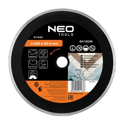 NEO Gyémánt vágókorong 250mm vizes, belső átmérő 25, 4mm