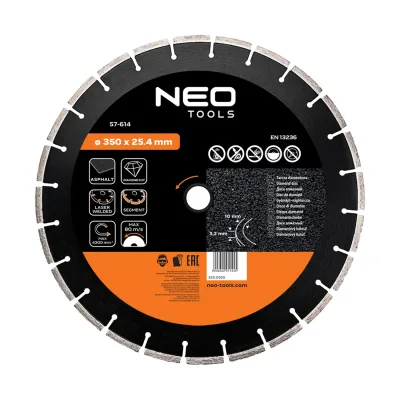 NEO Gyémánt vágókorong 350mm szegmenses lézer hegesztett, belső átm. 25, 4mm, 8mm szegmens