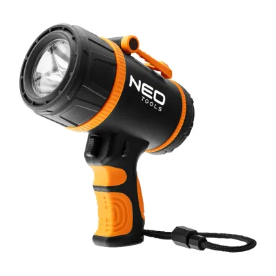 NEO Keresőlámpa, 1000lum fényerő, 5W, 3.7V/2200mah akku, vízálló, powerbank funkció, töltéskijelző, 350m hatótáv kézi