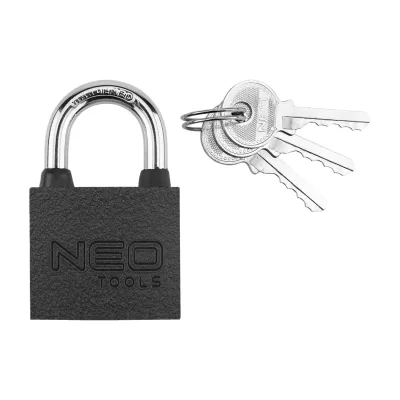NEO Lakat 40mm, festett öntvény-acél, időjárásálló, 3 kulccsal lakatok és zár