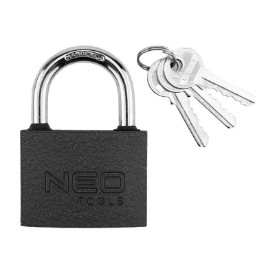 NEO Lakat 75mm, festett öntvény-acél, időjárásálló, 3 kulccsal lakatok és zár