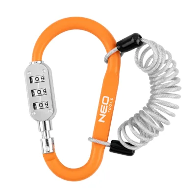 NEO Lakat, karabiner, számzáras 110x62x12mm, 1m-es acélsodronnyal