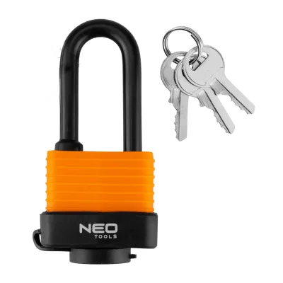 NEO Lakat vízálló hosszúkengyeles 40mm, acél, 3 kulcsos, gumibevonatos lakatok és zár
