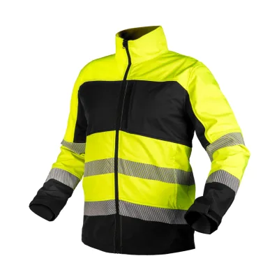 Láthatósági munkavédelmi kabát, softshell, neonsárga-fekete