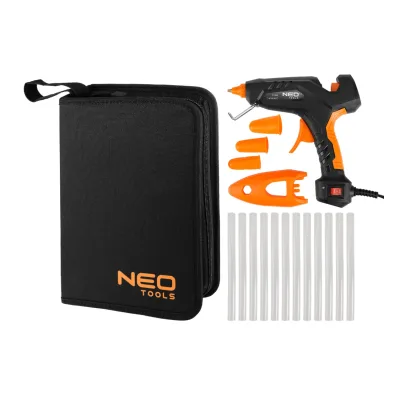 NEO Ragasztópisztoly 11mm, 60/100W, 12 ragasztópatron, 3 ujjvédő, textil tok