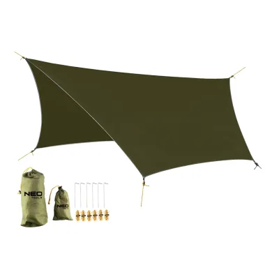 NEO Túlélő kemping ponyva, vízálló, 360x290cm, 210t/2000pu anyag, horgok, kötelek, 2 szállítózsák