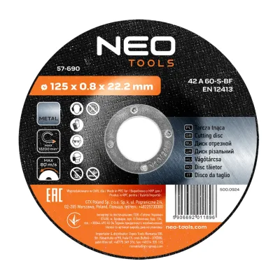 NEO Vágókorong fémhez 125x0.8mm INOX