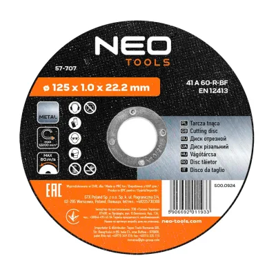 NEO Vágókorong fémhez 125x1x22mm, 41A60-T-BF, min. rendelés: 5db