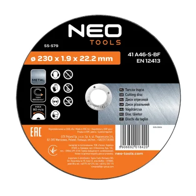 NEO Vágókorong fémhez, 230x1.9x22.2mm, 41 A46-S-BF, 5db