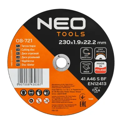 NEO Vágókorong, fémhez, 230x1.9x22.2mm, 41A46-S-BF INOX, 25db