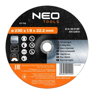 NEO Vágókorong fémhez 230x1.9x22mm, min. rendelés: 5db